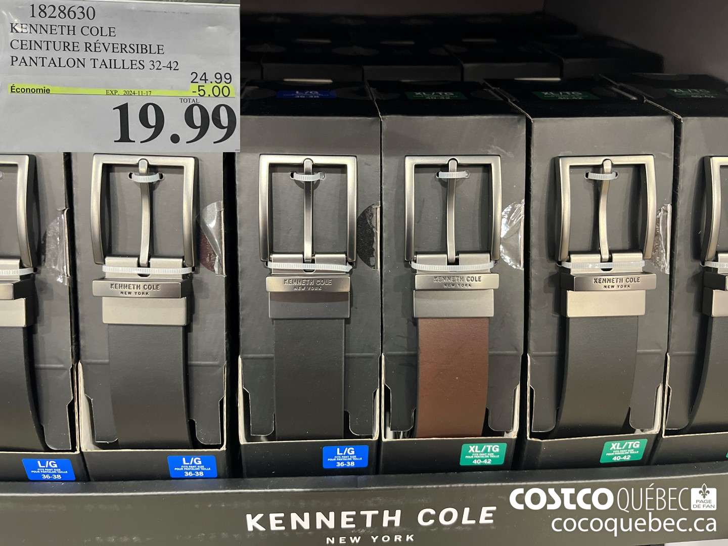 1828630 KENNETH COLE CEINTURE REVERSIBLE PANTALON TAILLES 32-42  ($5.00 INSTANT SAVINGS EXPIRES ON 2024-11-17) $19.99