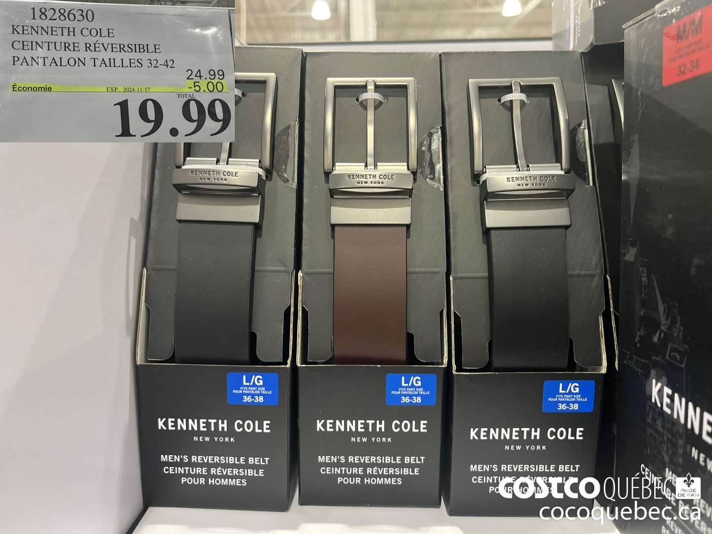 1828630 KENNETH COLE CEINTURE REVERSIBLE PANTALON TAILLES 32-42  ($5.00 INSTANT SAVINGS EXPIRES ON 2024-11-17) $19.99
