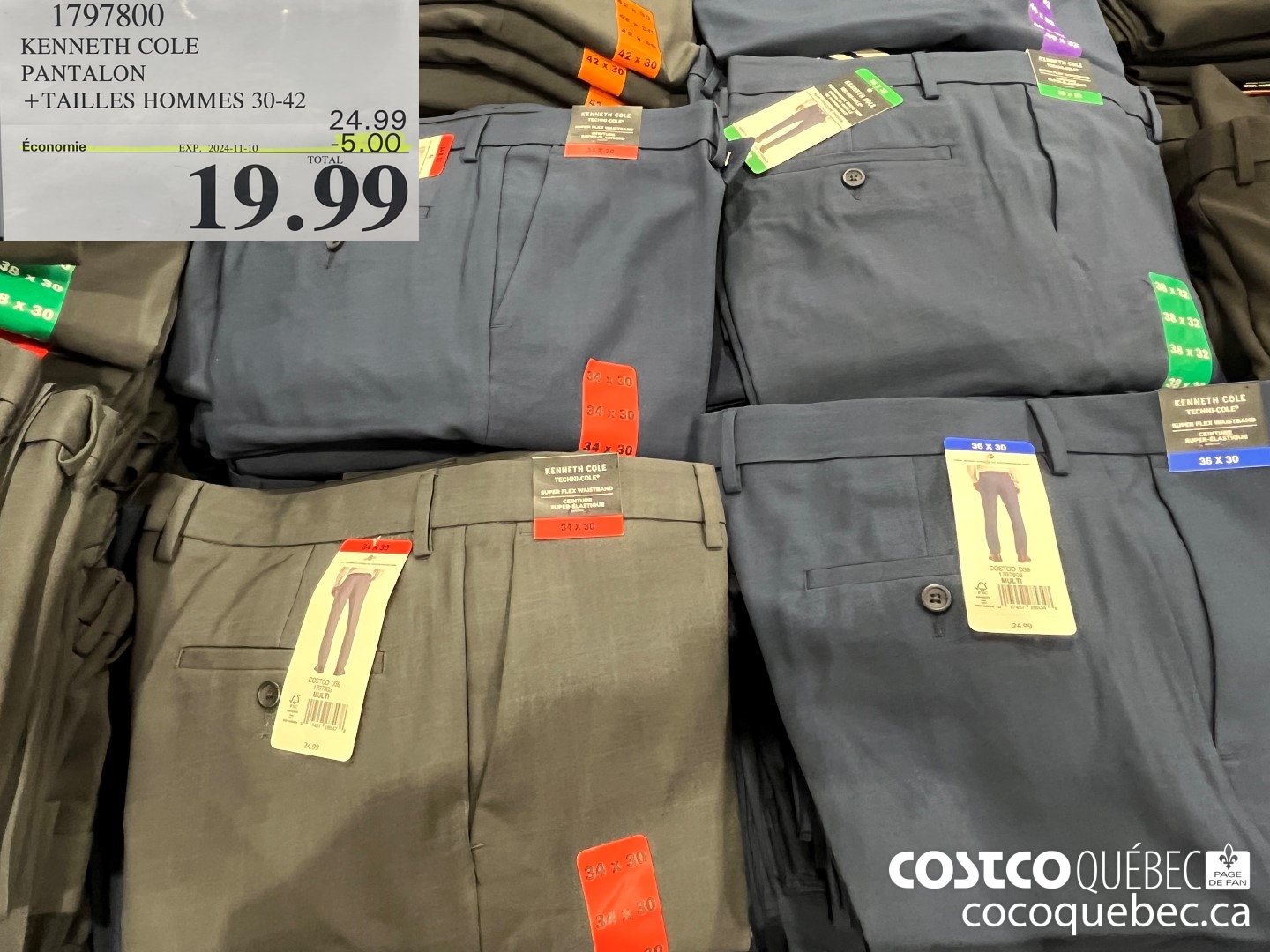1797800 KENNETH COLE PANTALON +TAILLES HOMMES 30-42  ($5.00 INSTANT SAVINGS EXPIRES ON 2024-11-10) $19.99
