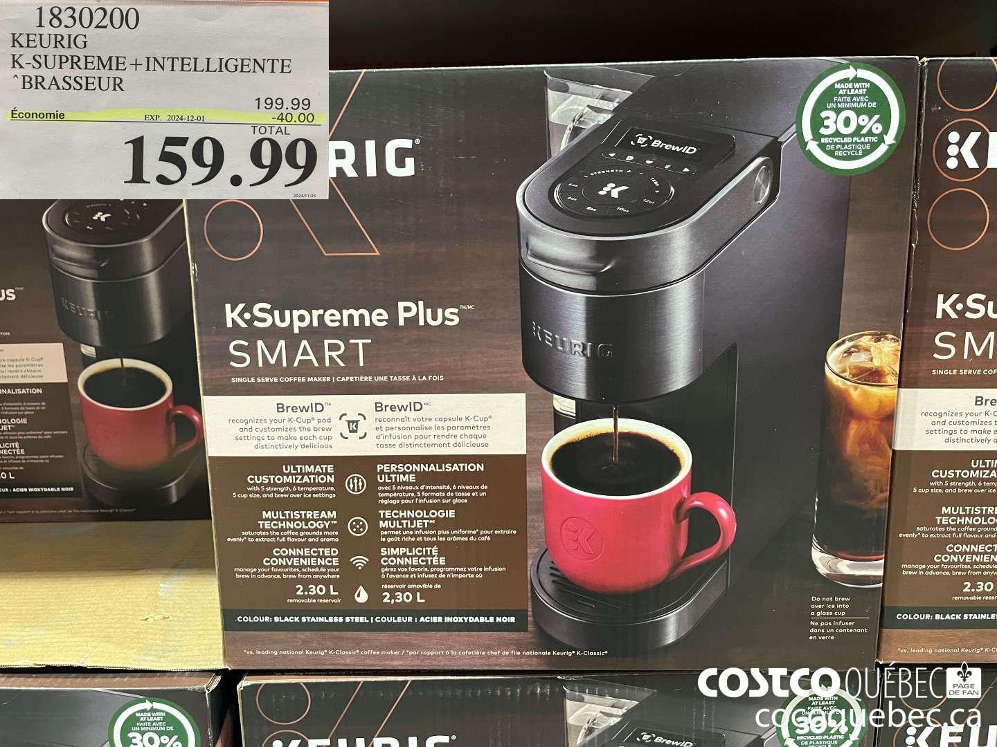 1830200 KEURIG K-SUPREME+INTELLIGENTE BRASSEUR  ($40.00 INSTANT SAVINGS EXPIRES ON 2024-12-01) $159.99