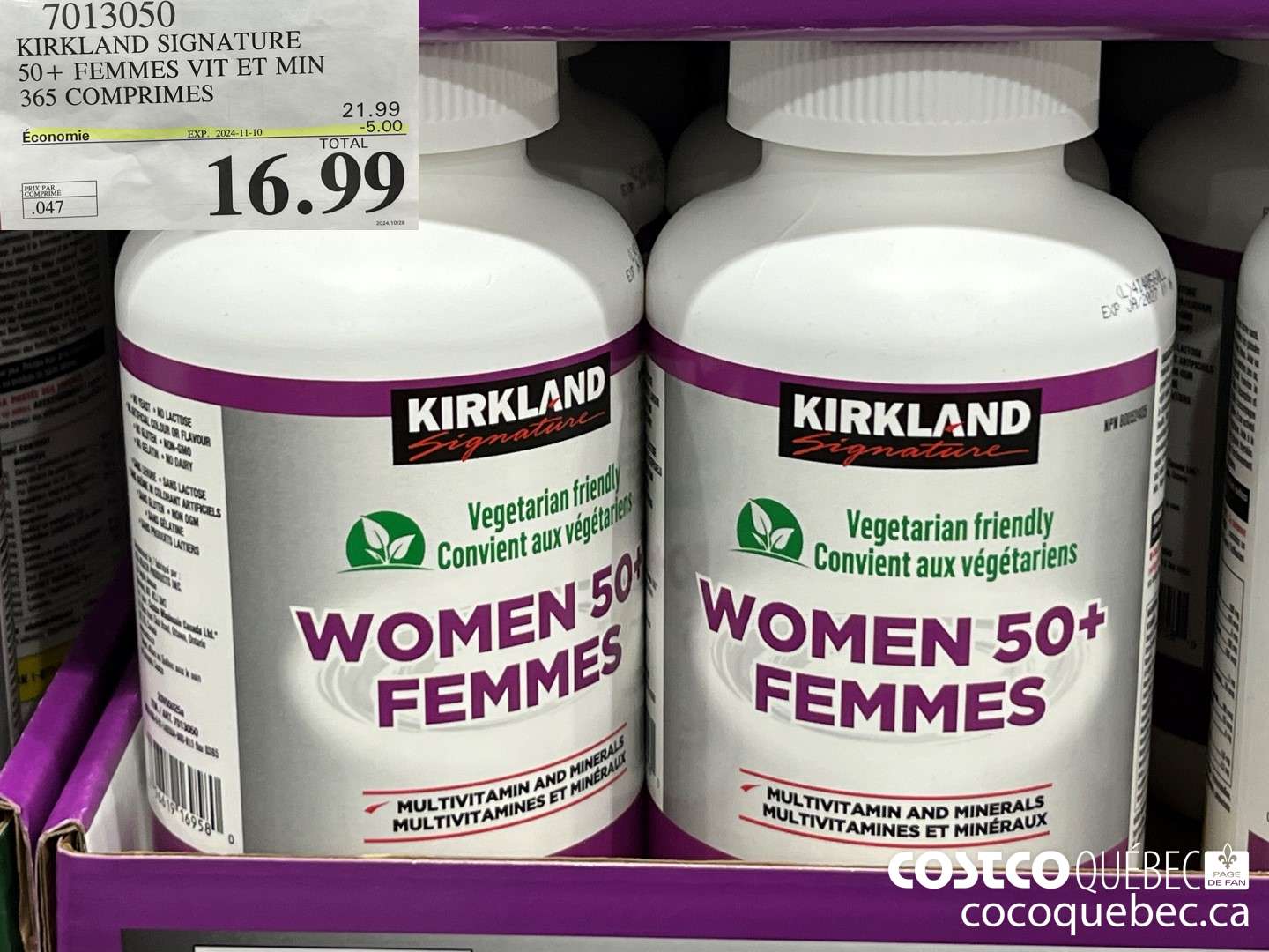 7013050 KIRKLAND SIGNATURE 50+ FEMMES VIT ET MIN 365 COMPRIMES ($5.00 INSTANT SAVINGS EXPIRES ON 2024-11-10) $16.99
