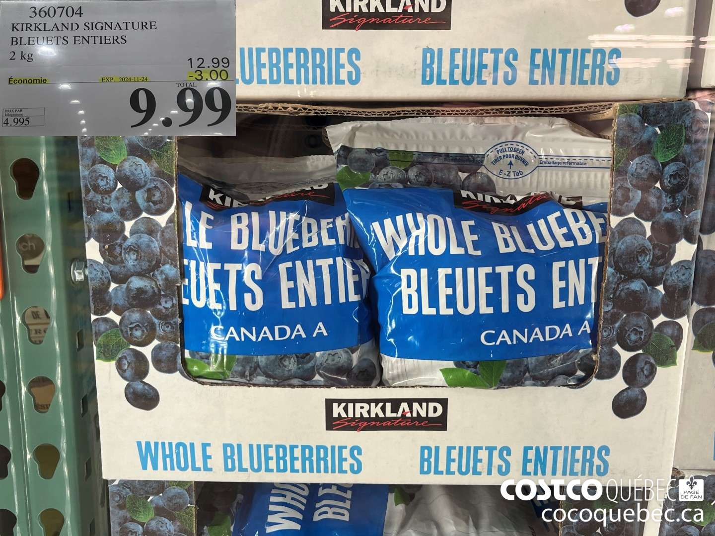 360704 KIRKLAND SIGNATURE BLEEUETS ENTIERS 2 kg  ($3.00 INSTANT SAVINGS EXPIRES ON 2024-11-24) $9.99
