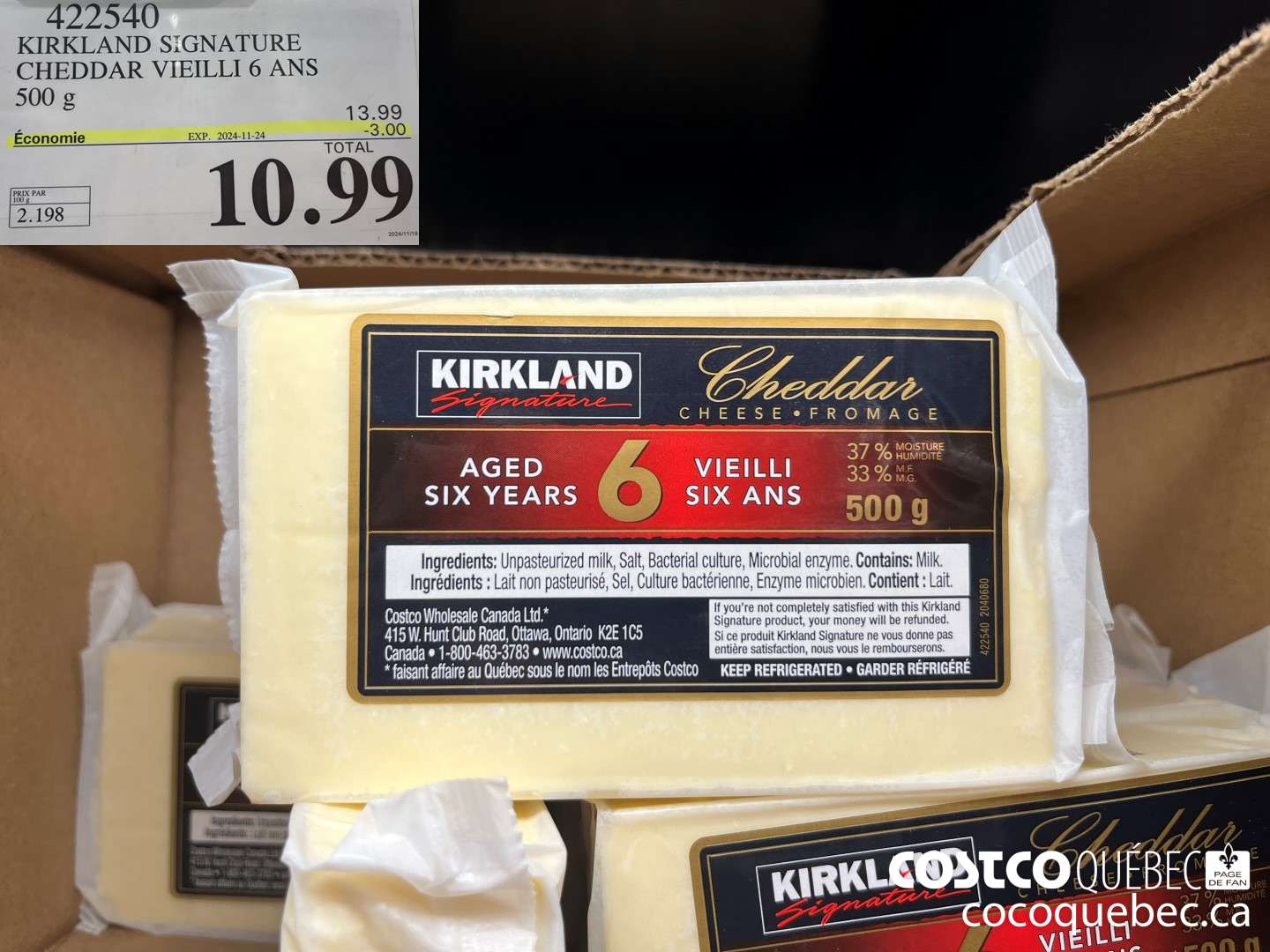 422540 KIRKLAND SIGNATURE CHEDDAR VIEILLI 6 ANS 500 g 2024-11-24  ($3.00 INSTANT SAVINGS EXPIRES ON 2024-11-24)