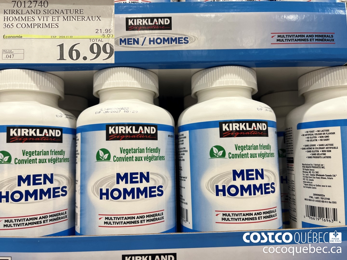 7012740 KIRKLAND SIGNATURE HOMMES VIT ET MINERAUX 365 COMPRIMES  ($5.00 INSTANT SAVINGS EXPIRES ON 2024-11-10) $16.99