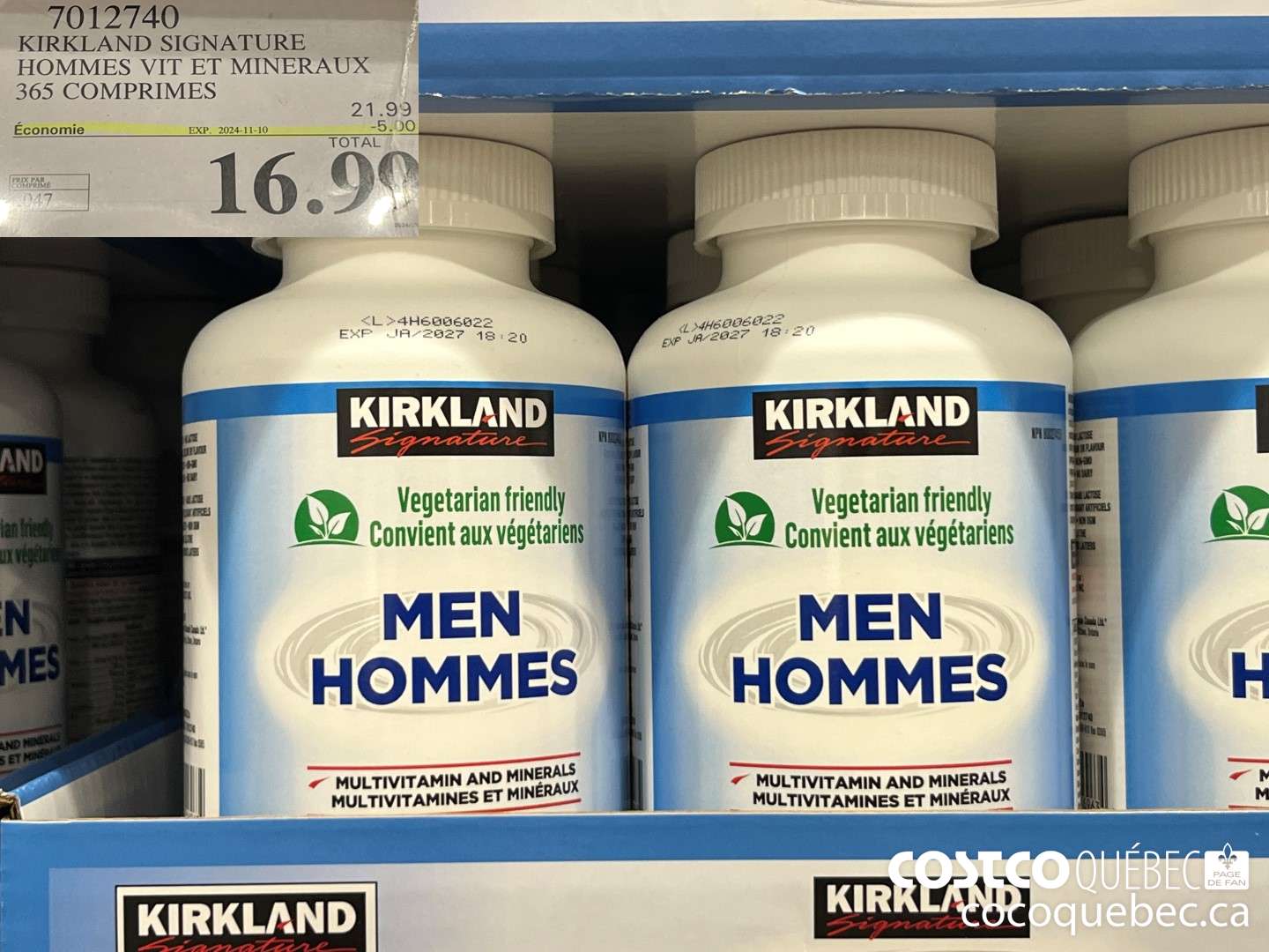 7012740 KIRKLAND SIGNATURE HOMMES VIT ET MINERAUX 365 COMPRIMES  ($5.00 INSTANT SAVINGS EXPIRES ON 2024-11-10) $16.99