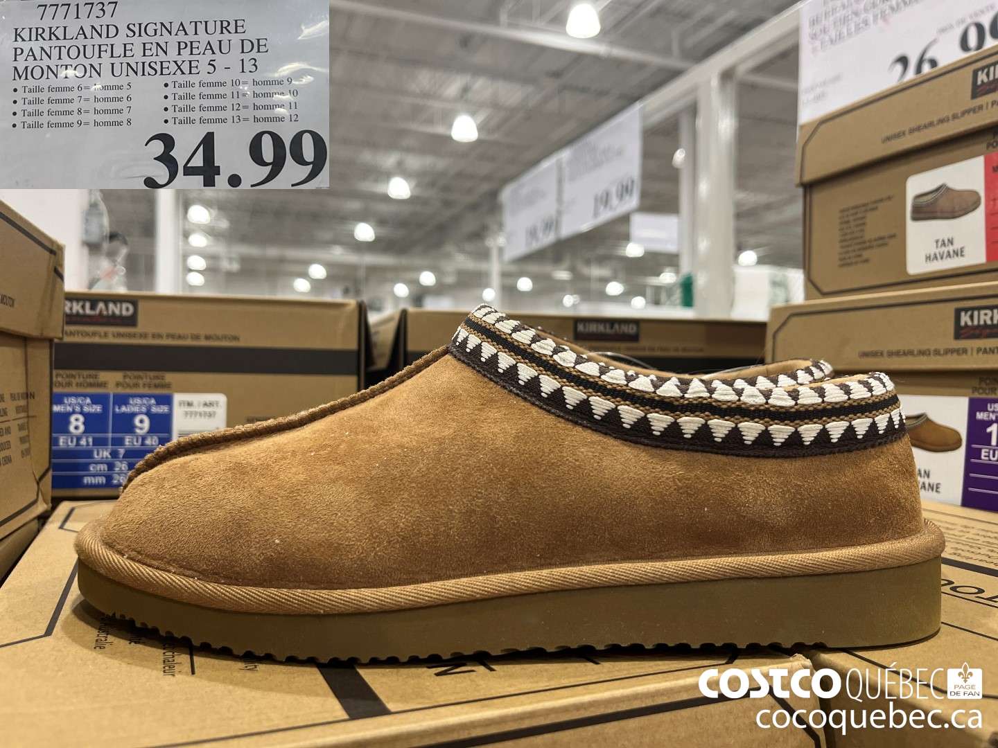 7771737 KIRKLAND SIGNATURE PANTOUFLE EN PEAU DE MONTON UNISEXE 5 - 13  $34.99