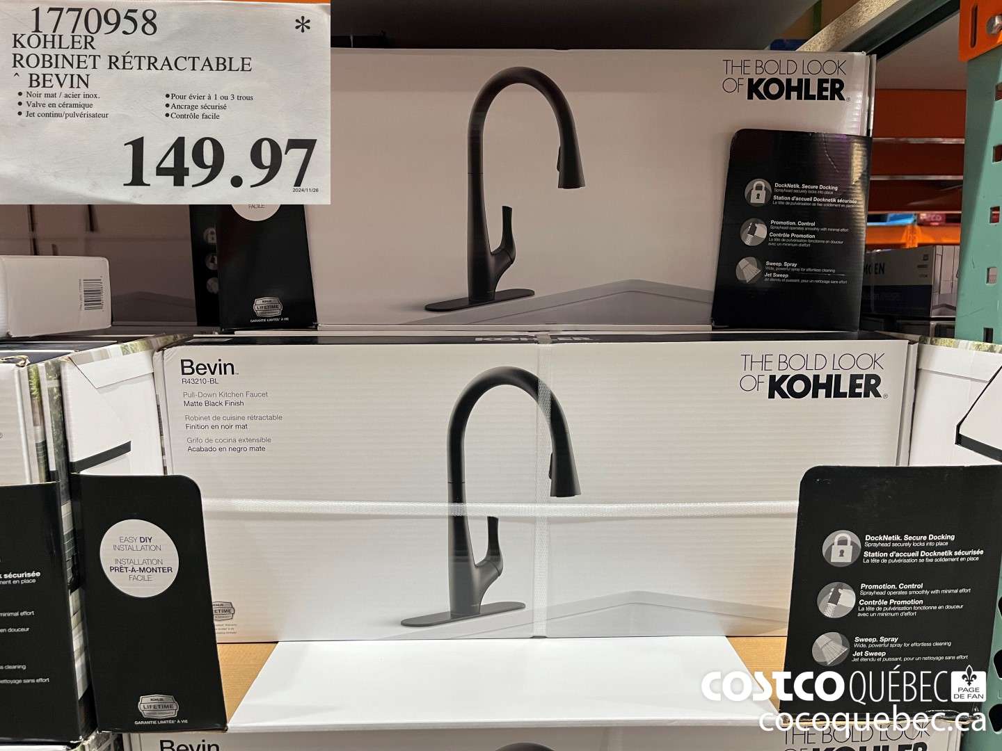 1770958 KOHLER ROBINET RETRACTABLE BEVIN  $149.97