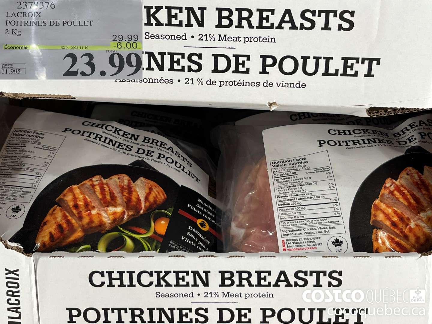 2378376 LACROIX POITRINES DE POULET 2 Kg  (EXPIRES ON 2024-11-10) $23.99