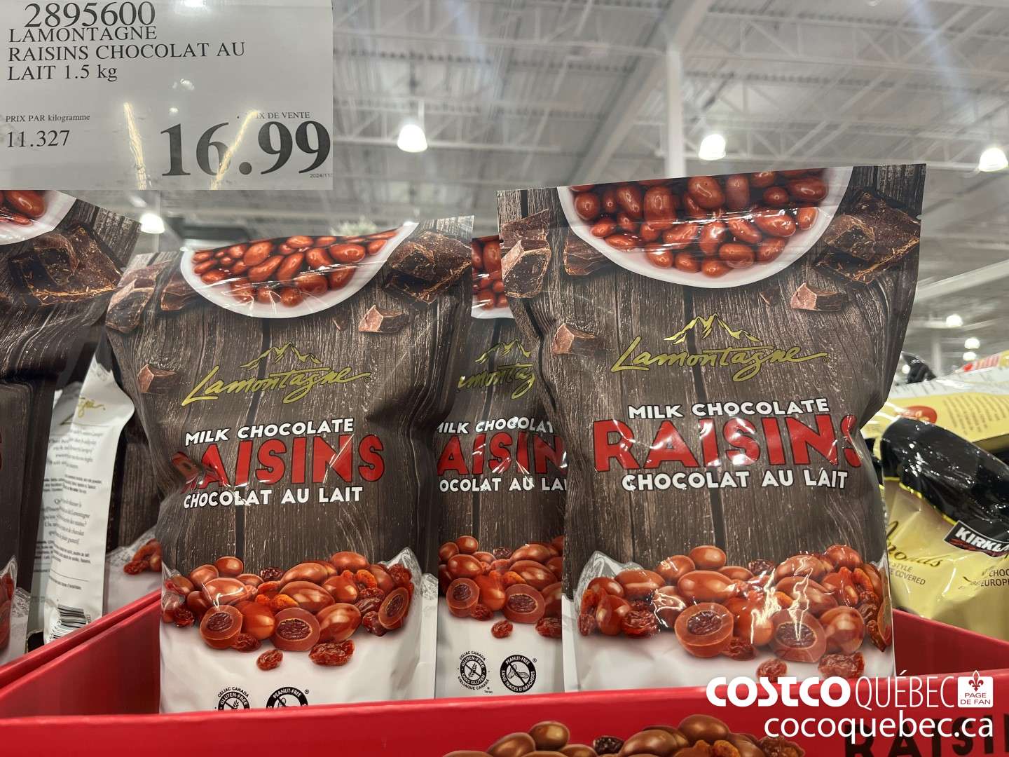 2895600 LAMONTAGNE RAISINS CHOCOLAT AU LAIT 152  $16.99