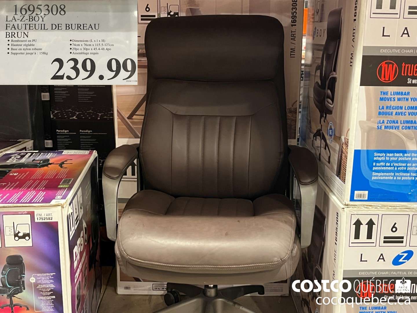 1695308 LA-Z-BOY FAUTEUIL DE BUREAU BRUN  $239.99