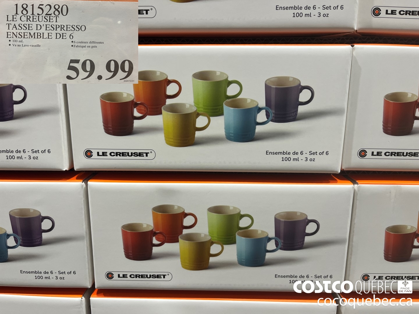 1815280 LE CREUSET TASSE D'ESPRESSO EN SEMBLE DE 6  $59.99