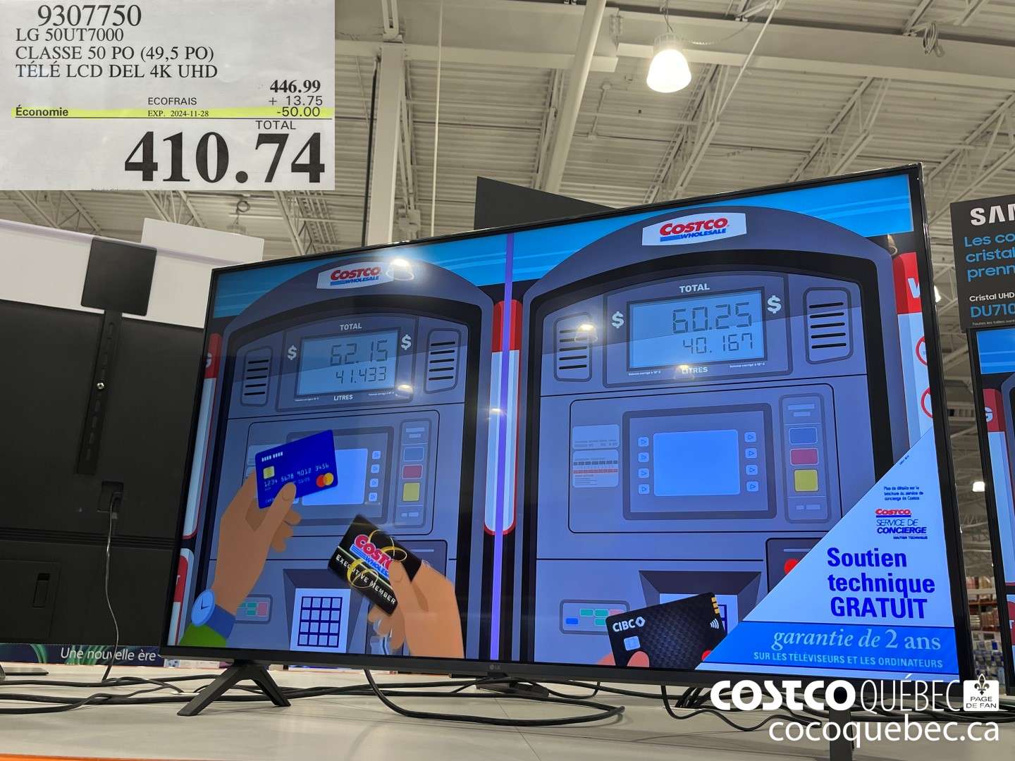 9307750 LG 50UT7000 CLASSE 50 PO (49,5 PO) TELE LCD DEL 4K UHD 50.00 OFF  ($446.99 INSTANT SAVINGS EXPIRES ON 2024-11-28) $410.74