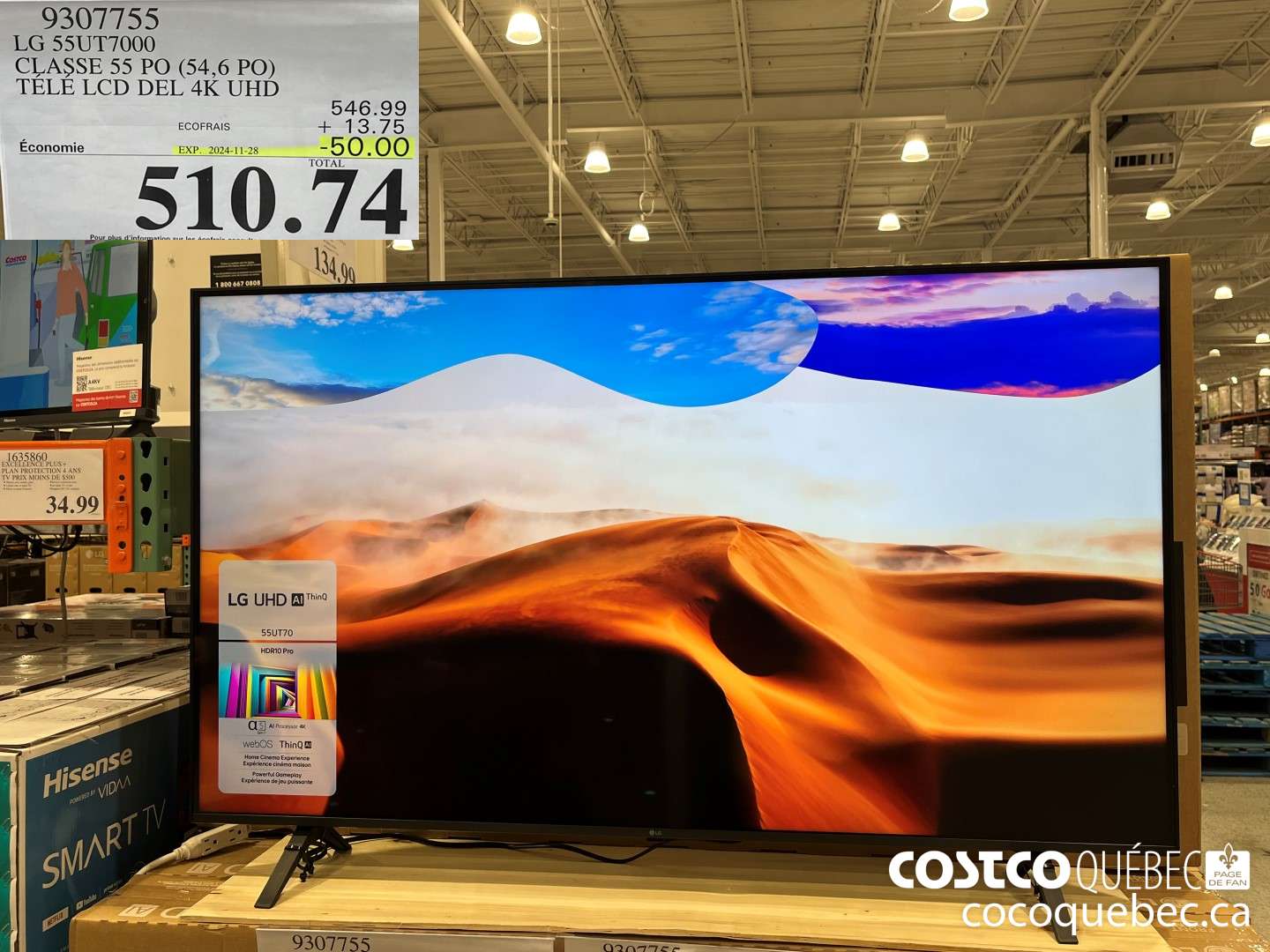 9307755 LG 55UT7000 CLASSE 55 PO (54,6 PO) TELE LCD DEL 4K UHD  ($50.00 INSTANT SAVINGS EXPIRES ON 2024-11-28) $510.74