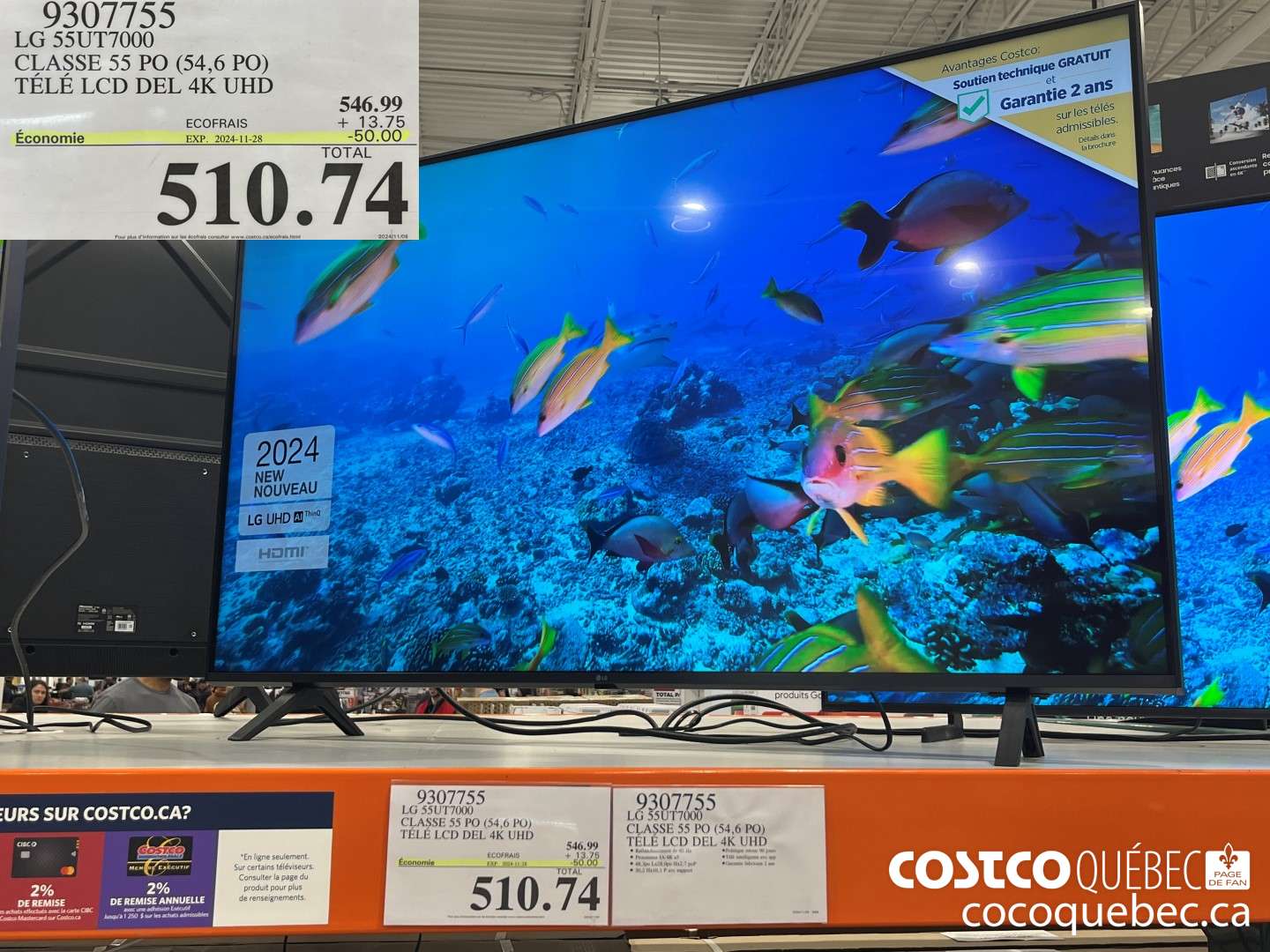 9307755 LG 55UT7000 CLASSE 55 PO (54,6 PO) TELE LCD DEL 4K UHD  ($50.00 INSTANT SAVINGS EXPIRES ON 2024-11-28) $510.74