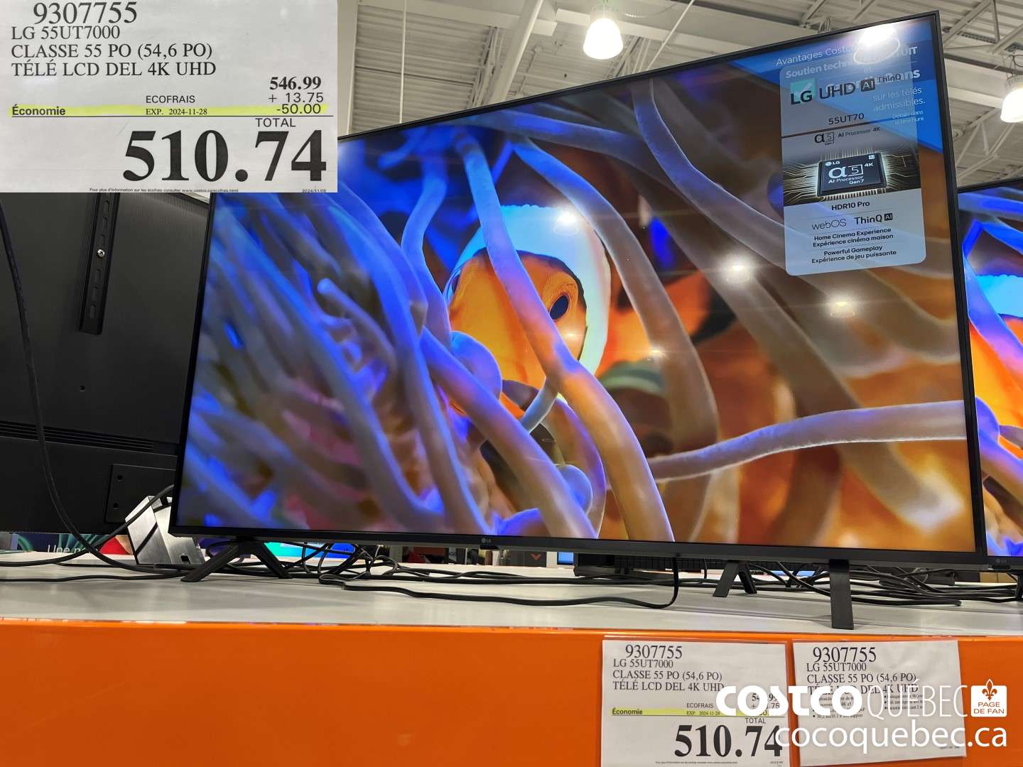 9307755 LG 55UT7000 CLASSE 55 PO (54,6 PO) TELE LCD DEL 4K UHD  ($50.00 INSTANT SAVINGS EXPIRES ON 2024-11-28) $510.74