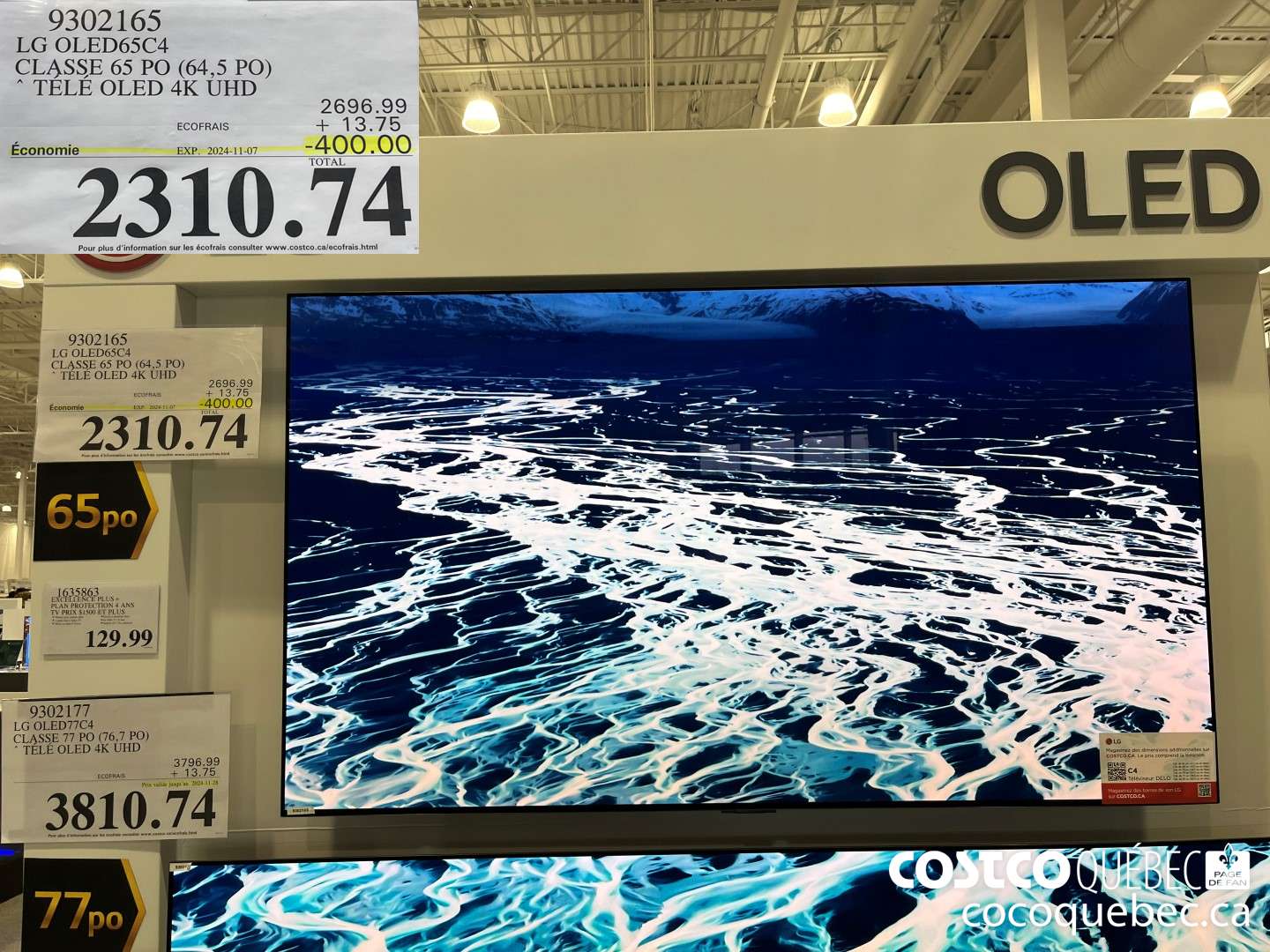 9302165 LG OLED65C4 CLASSE 65 PO (64,5 PO) TELE OLED 4K UHD  ($400.00 INSTANT SAVINGS EXPIRES ON 2024-11-07) $2310.74
