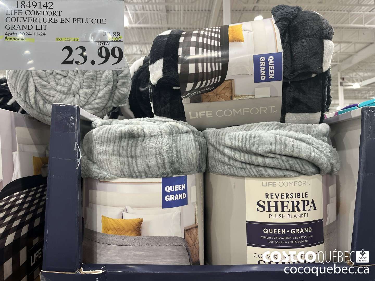 1849142 LIFE COMFORT COUVERTURE EN PELUCHE GRAND LIT  ($6.00 INSTANT SAVINGS EXPIRES ON 2024-11-24) $23.99