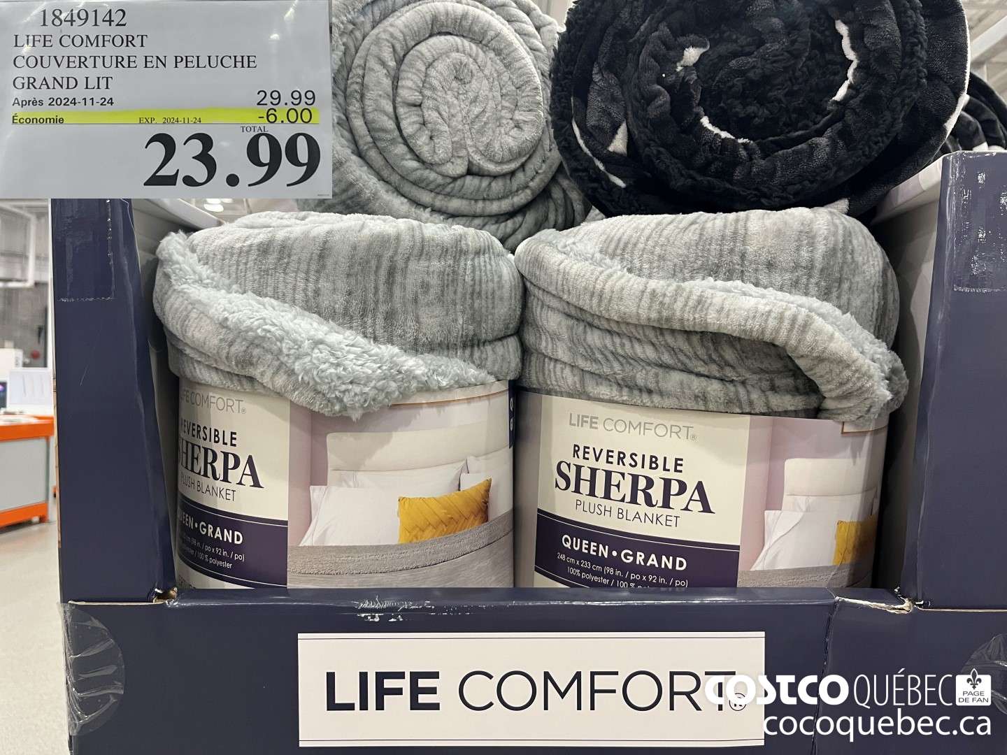 1849142 LIFE COMFORT COUVERTURE EN PELUCHE GRAND LIT  ($6.00 INSTANT SAVINGS EXPIRES ON 2024-11-24) $23.99