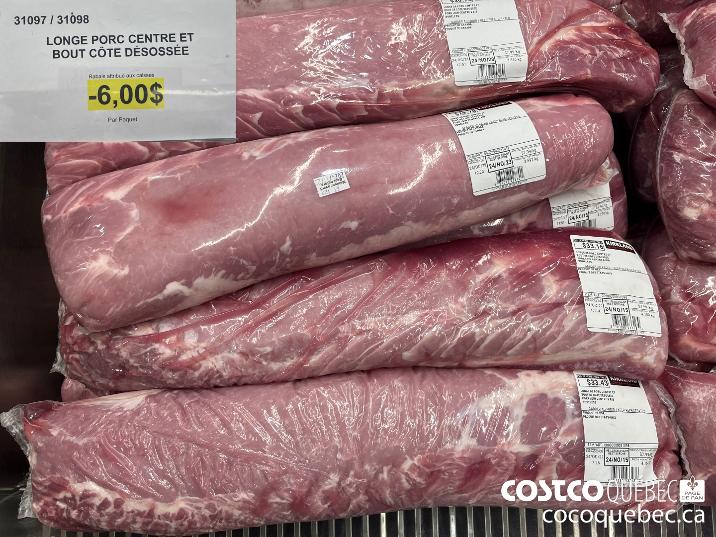 31097 LONGE PORC CENTRE ET BOUT COTE DESOSSEE  ($6.00 INSTANT SAVINGS)