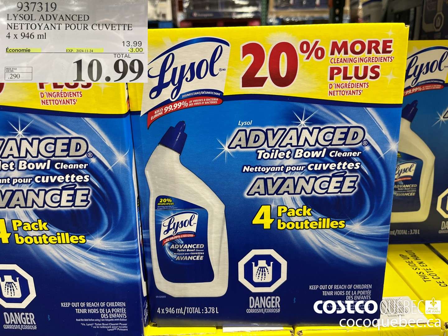 937319 LYSOL ADVANCED NETTOYANT POUR CUVETTE 4 x 946 ml  ($4.00 INSTANT SAVINGS EXPIRES ON 2024-11-24) $10.99