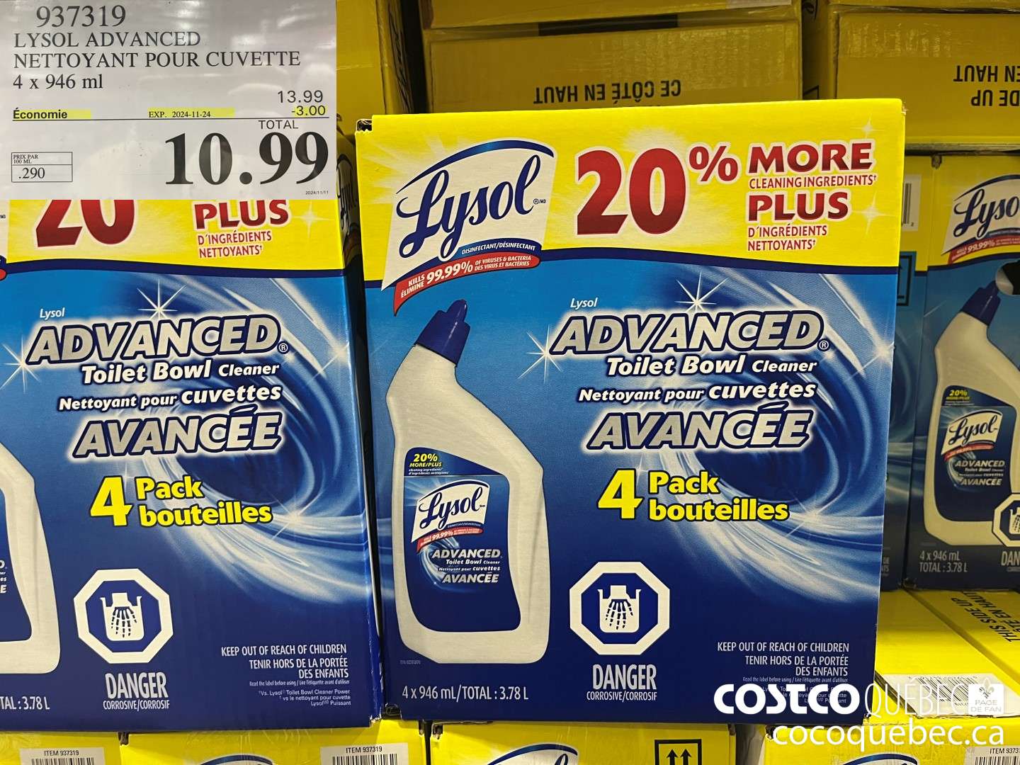 937319 LYSOL ADVANCED NETTOYANT POUR CUVETTE 4 x 946 ml  ($4.00 INSTANT SAVINGS EXPIRES ON 2024-11-24) $10.99