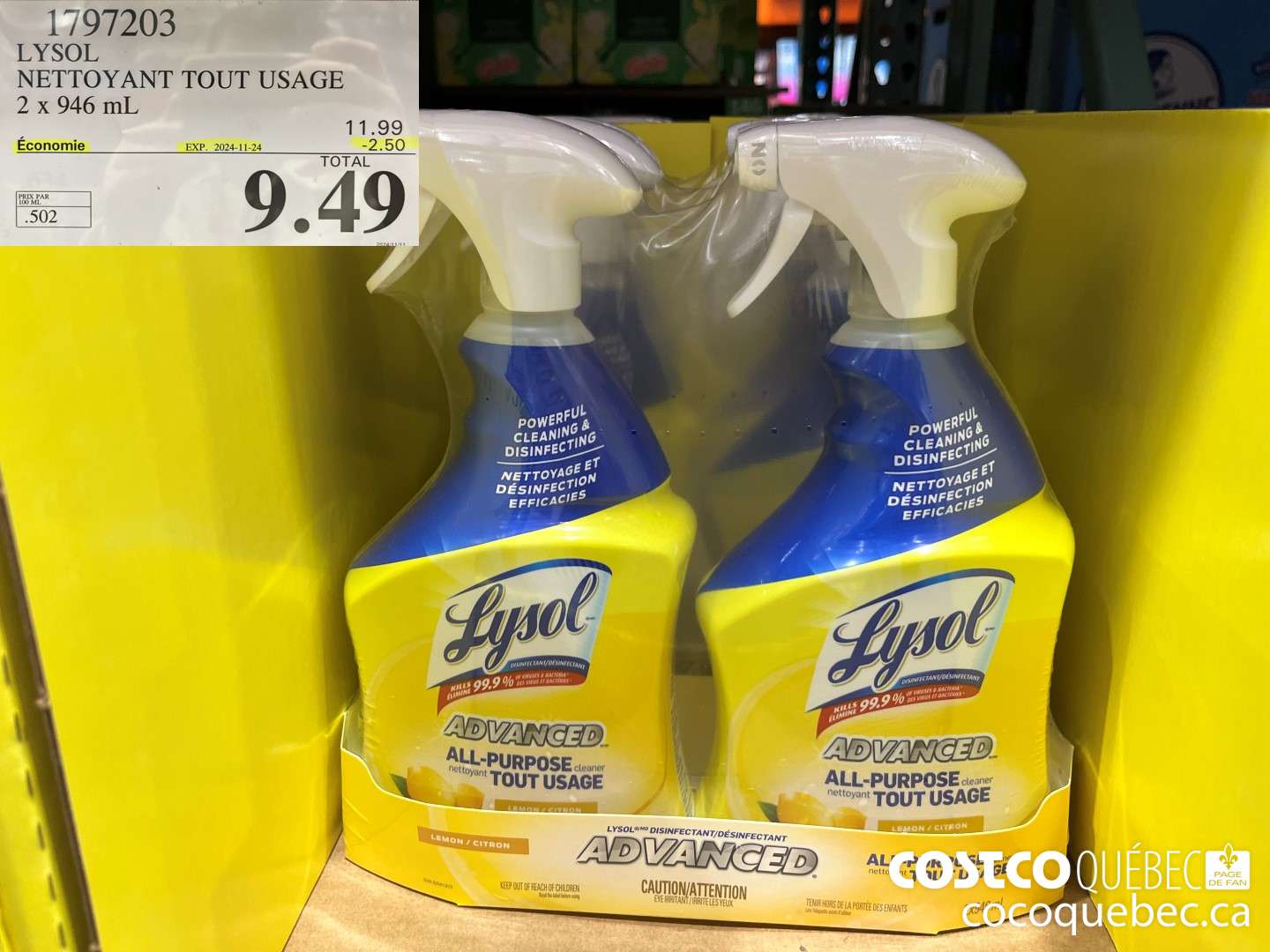 1797203 LYSOL NETTOYANT TOUT USAGE 2 x 946 mL  ($2.50 INSTANT SAVINGS EXPIRES ON 2024-11-24) $9.49