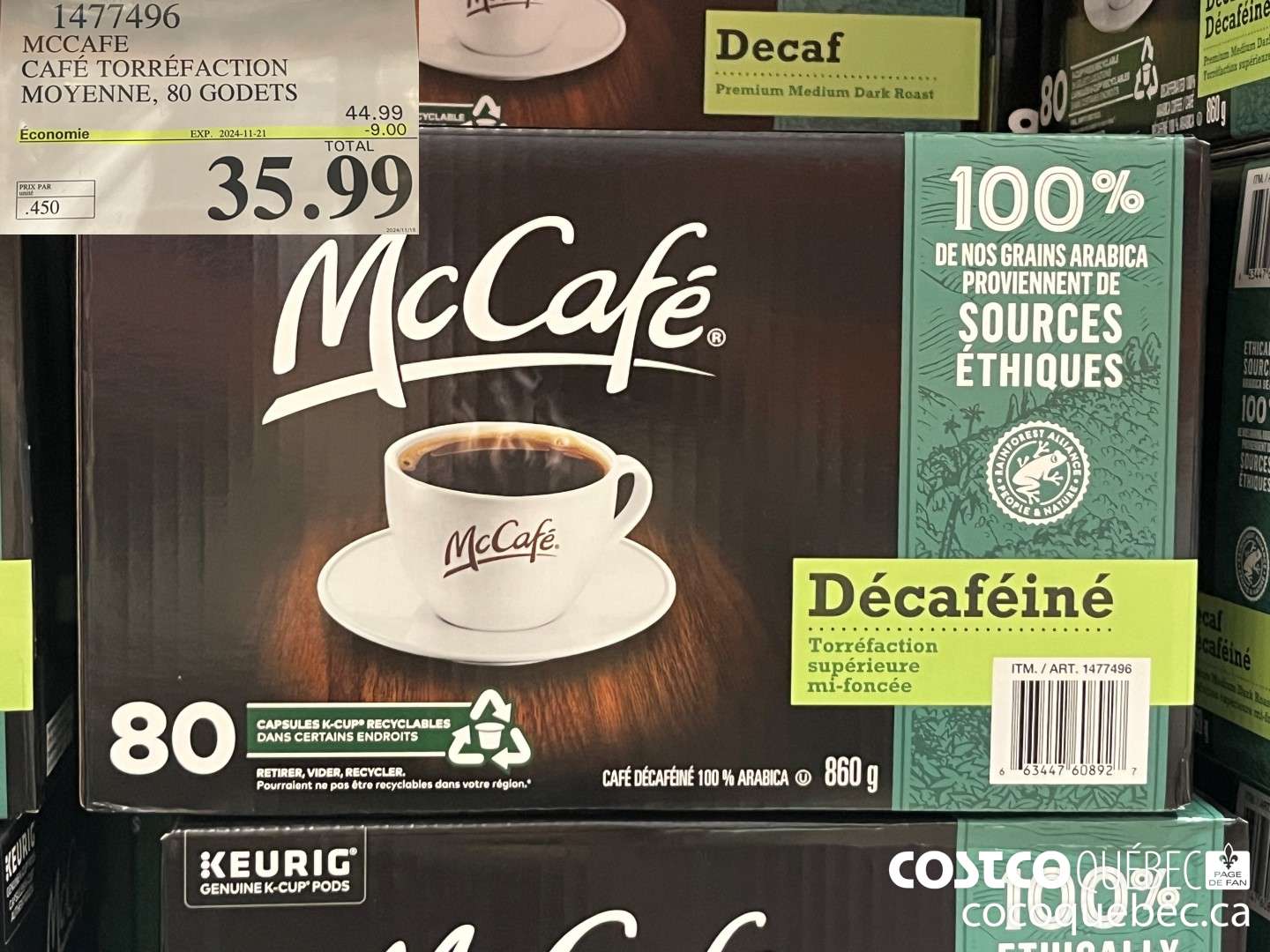 1477496 MCCAFE CAFE TORREFACTION MOYENNE 80 GODETS  ($9.00 INSTANT SAVINGS EXPIRES ON 2024-11-21) $35.99