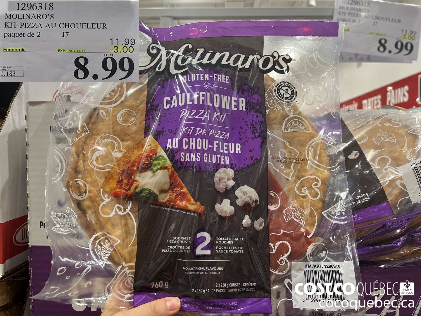 1296318 MOLINARO'S KIT PIZZA AU CHOUFLEUR 2 x 250 g  ($3.00 INSTANT SAVINGS EXPIRES ON 2024-11-17) $8.99