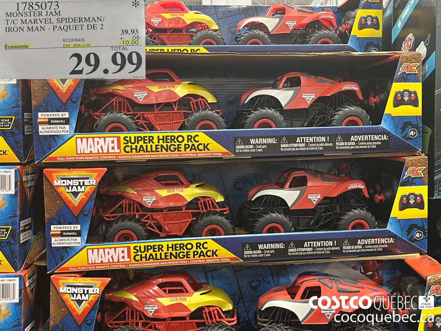 1785073 MONSTER JAM T/C MARVEL SPIDERMAN IRON MAN - PAQUET DE 2  (EXPIRES ON 2024-11-24) $29.99