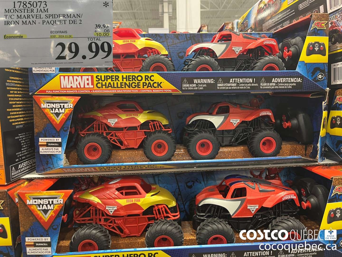 1785073 MONSTER JAM T/C MARVEL SPIDERMAN IRON MAN - PAQUET DE 2  ($10.00 INSTANT SAVINGS EXPIRES ON 2024-11-24) $29.99