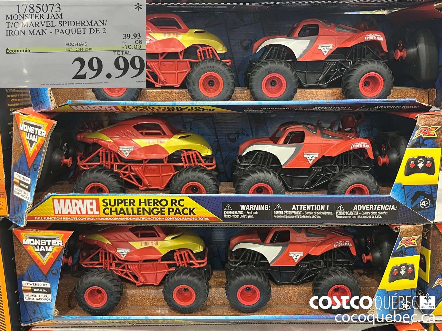1785073 MONSTER JAM T/C MARVEL SPIDERMAN IRON MAN - PAQUET DE 2  ($10.00 INSTANT SAVINGS EXPIRES ON 2024-12-01) $29.99
