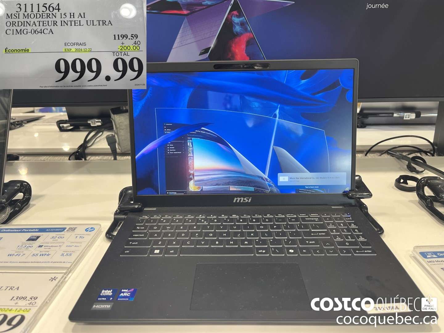 3111564 MSI MODERN 15 H Al ORDINATEUR INTEL ULTRA  ($200.00 INSTANT SAVINGS EXPIRES ON 2024-12-22) $999.99