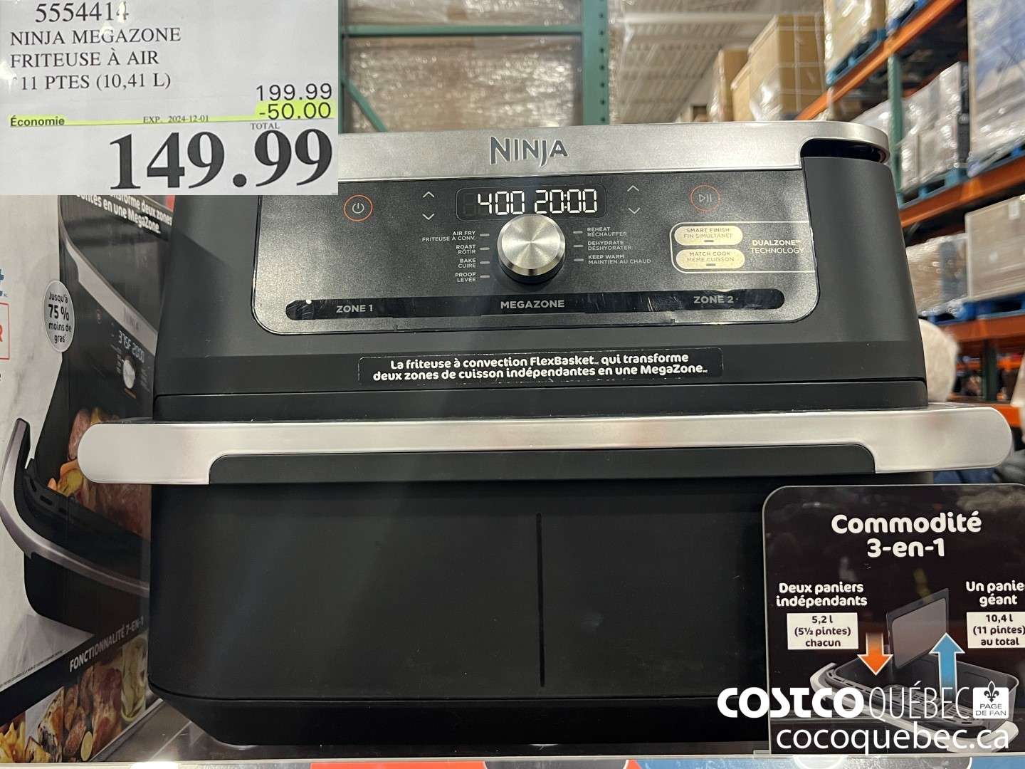 5554414 NINJA MEGAZONE FRITEUSE A AIR 11 PTES (10,41 L)  ($50.00 INSTANT SAVINGS EXPIRES ON 2024-12-01) $149.99