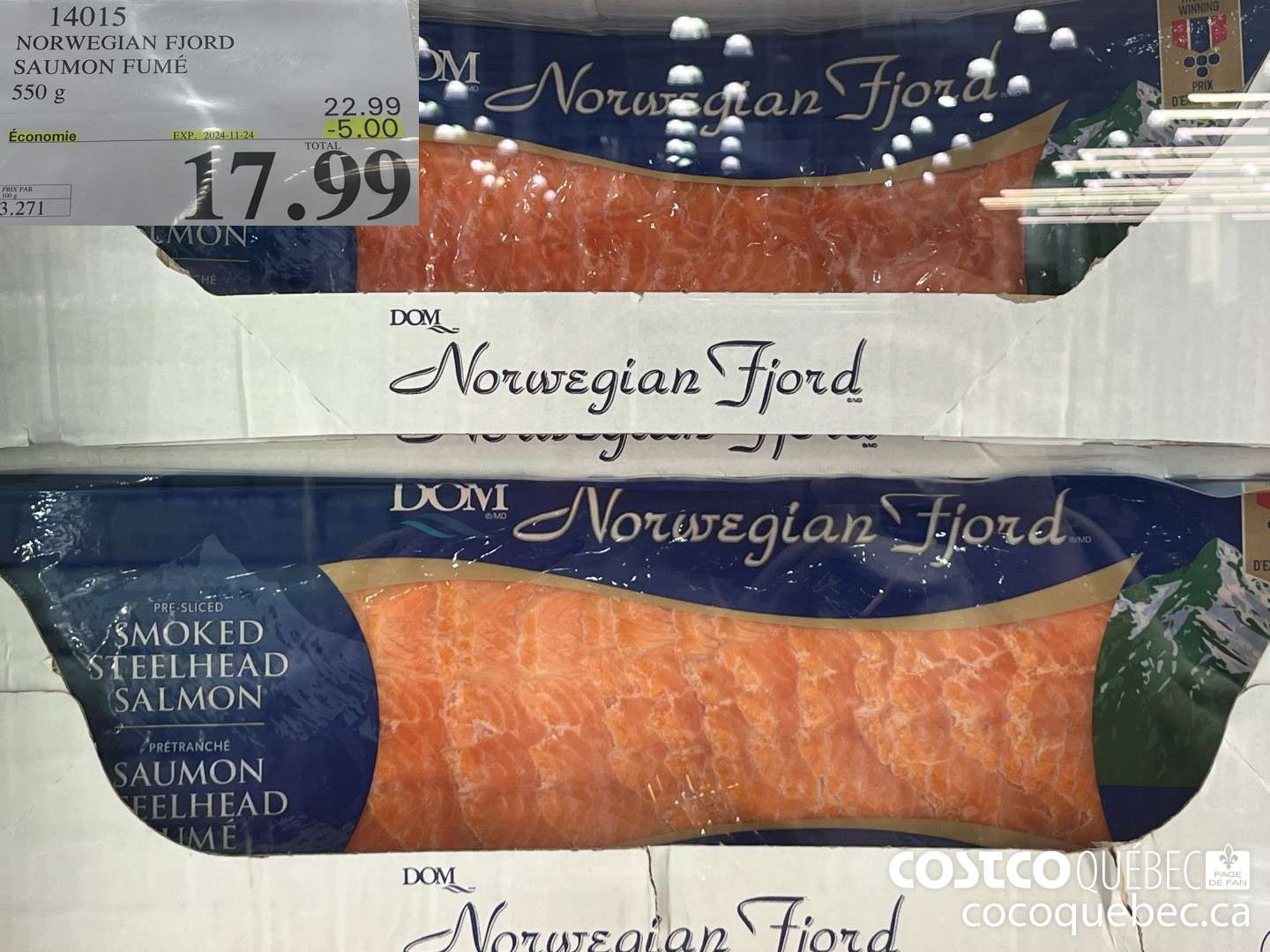 14015 NORWEGIAN FJORD SAUMON FUME 550 g ($5.00 INSTANT SAVINGS EXPIRES ON 2024-11-24) $17.99