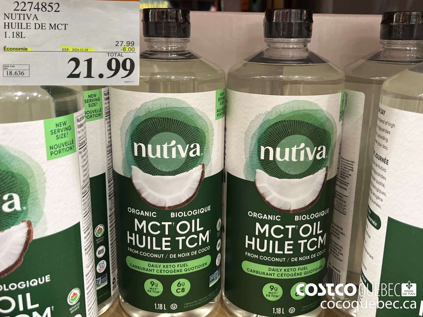 2274852 NUTIVA HUILE DE MCT 1.18L  ($6.00 INSTANT SAVINGS EXPIRES ON 2024-11-24) $21.99