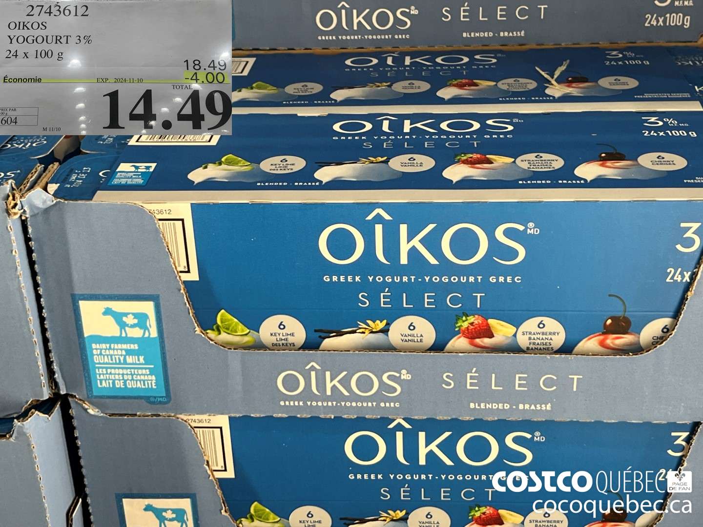 2743612 OIKOS YOGURT 3% 24x 100 g  ($4.00 INSTANT SAVINGS EXPIRES ON 2024-11-10) $14.49