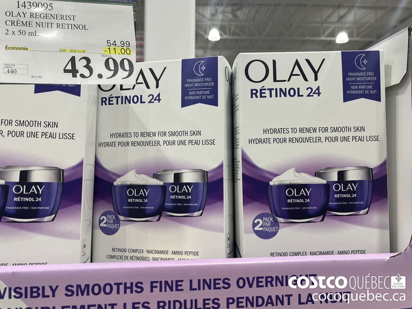 143995 OLAY REGENERIST CREME NUIT RETINOL 2x 50 mI.  ($11.00 INSTANT SAVINGS EXPIRES ON 2024-11-24) $43.99