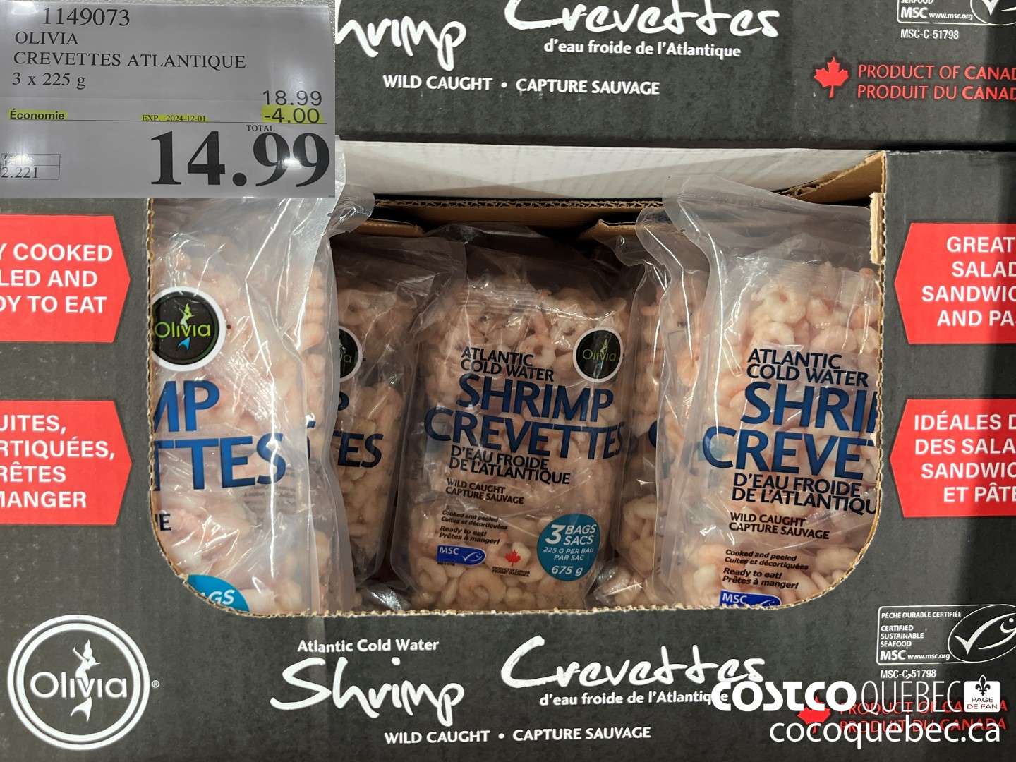 1149073 OLIVIA CREVETTES ATLANTIQUE 3x 225 ($4.00 INSTANT SAVINGS EXPIRES ON 2024-12-01) $14.99