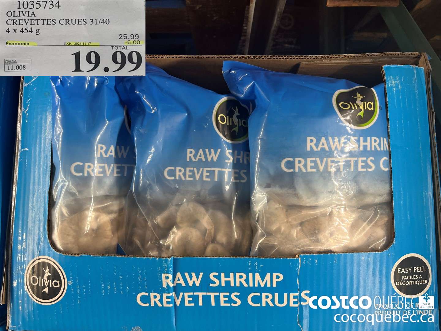 1035734 OLIVIA CREVETTES CRUES 31/40 4x 454  ($6.00 INSTANT SAVINGS EXPIRES ON 2024-11-17) $19.99