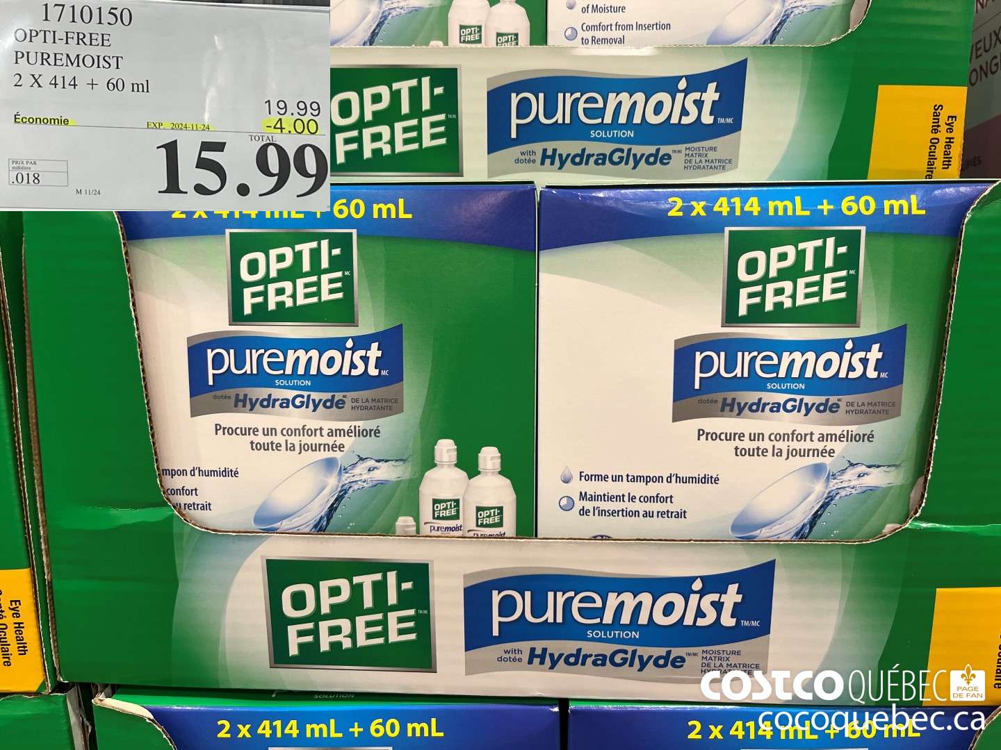 1710150 OPTI-FREE PUREMOIST 7X 414 + 60 ml 2023/04/03 Economie  ($4.00 INSTANT SAVINGS EXPIRES ON 2024-11-24) $15.99