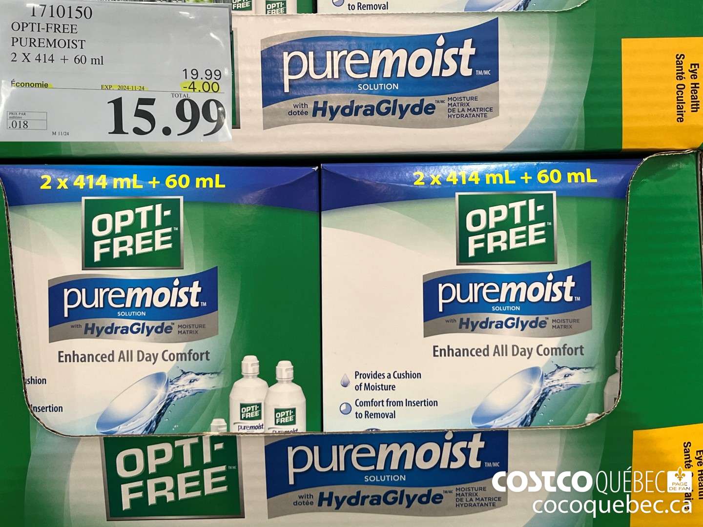 1710150 OPTI-FREE PUREMOIST 7X 414 + 60 ml 2023/04/03 Economie  ($4.00 INSTANT SAVINGS EXPIRES ON 2024-11-24) $15.99