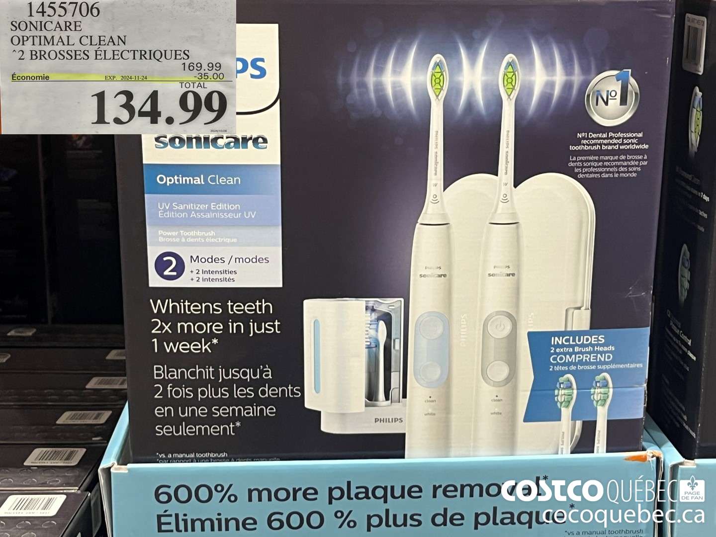 1455706 OPTIMAL CLEAN 2 BROSSES ELECTRIQUES ($35.00 INSTANT SAVINGS EXPIRES ON 2024-11-24) $134.99