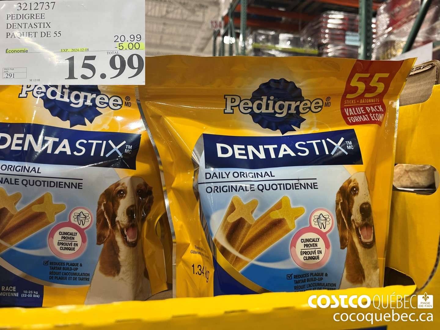 3212737 PEDIGREE DENTASTIX PAQUET DE 55 ($5.00 INSTANT SAVINGS EXPIRES ON 2024-12-08) $15.99