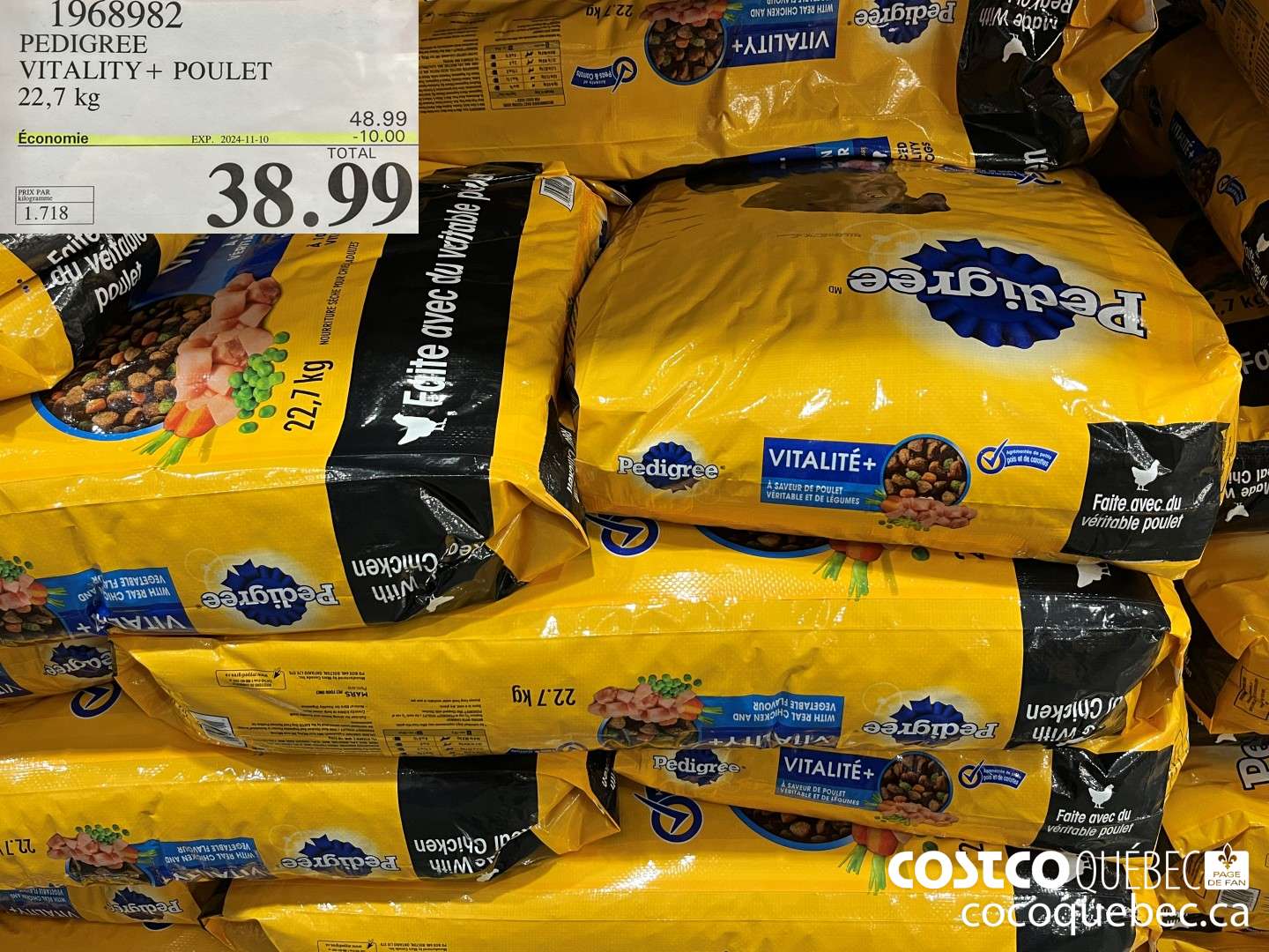 1968982 PEDIGREE VITALITY + POULET POUR CHIENS 22,7 kg  ($10.00 INSTANT SAVINGS EXPIRES ON 2024-11-10) $38.99