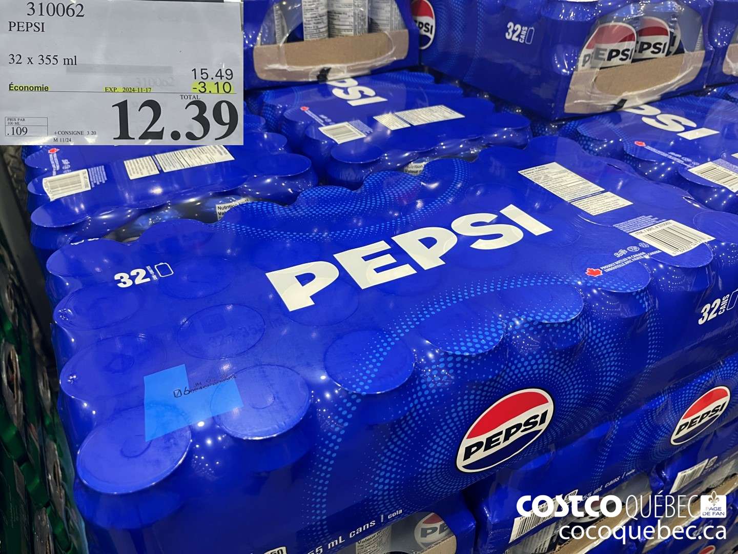 310062 PEPSI 32 x 355 ml  ($2.90 INSTANT SAVINGS EXPIRES ON 2024-10-17) $12.39