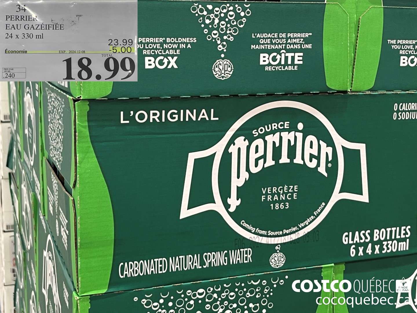 34 PERRIER EAU GAZEIFIEE 24 x 330 ml  ($5.00 INSTANT SAVINGS EXPIRES ON 2024-12-08) $18.99
