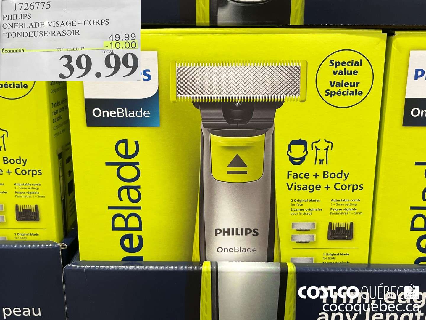 1726775 PHILIPS ONEBLADE VISAGE+ CORPS *TONDEUSE/RASOIR  ($10.00 INSTANT SAVINGS EXPIRES ON 2024-11-17) $39.99