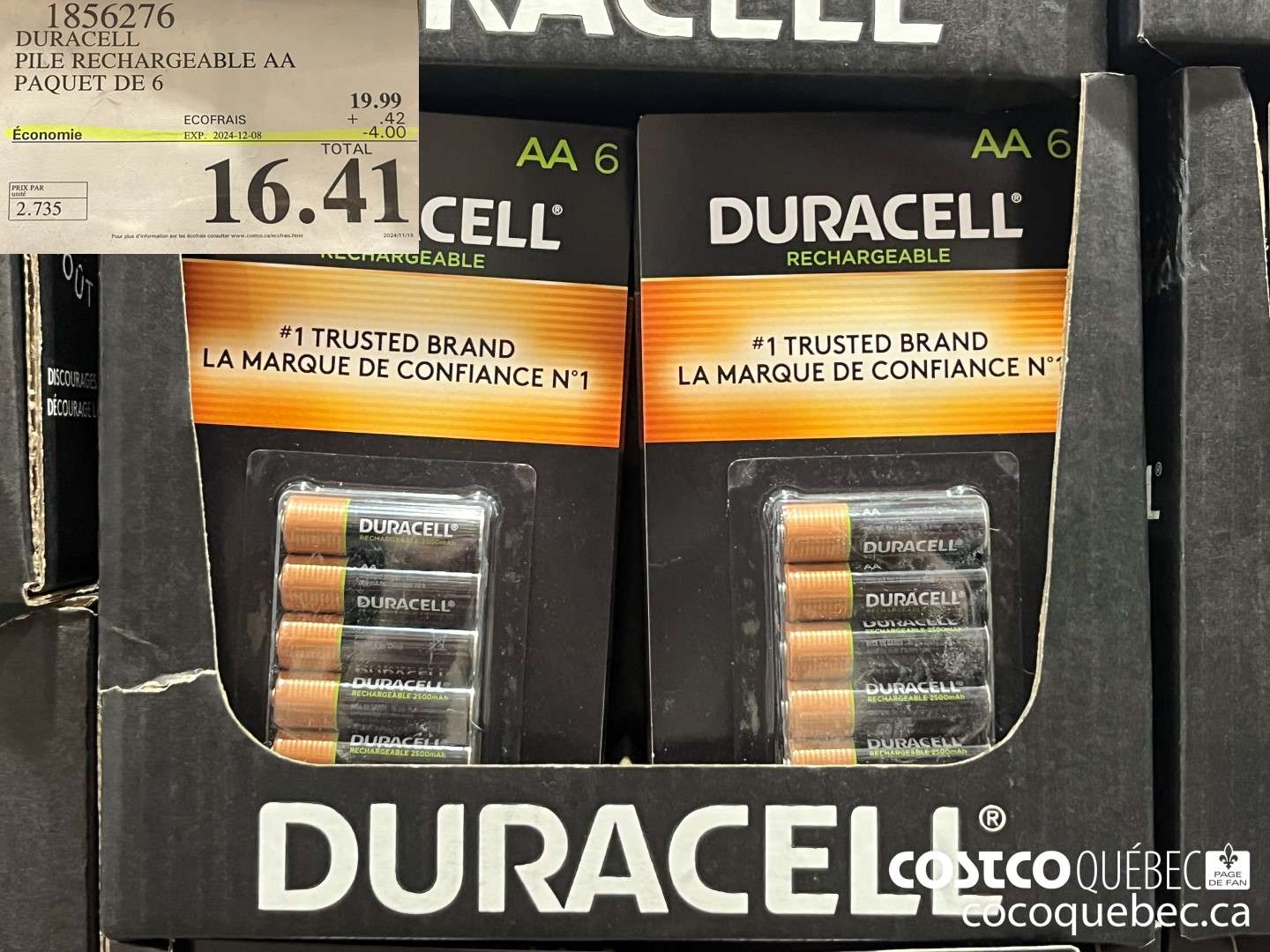 1856276 PILE RECHARGEABLE AA PAQUET DE 6  ($4.00 INSTANT SAVINGS EXPIRES ON 2024-12-08) $16.41