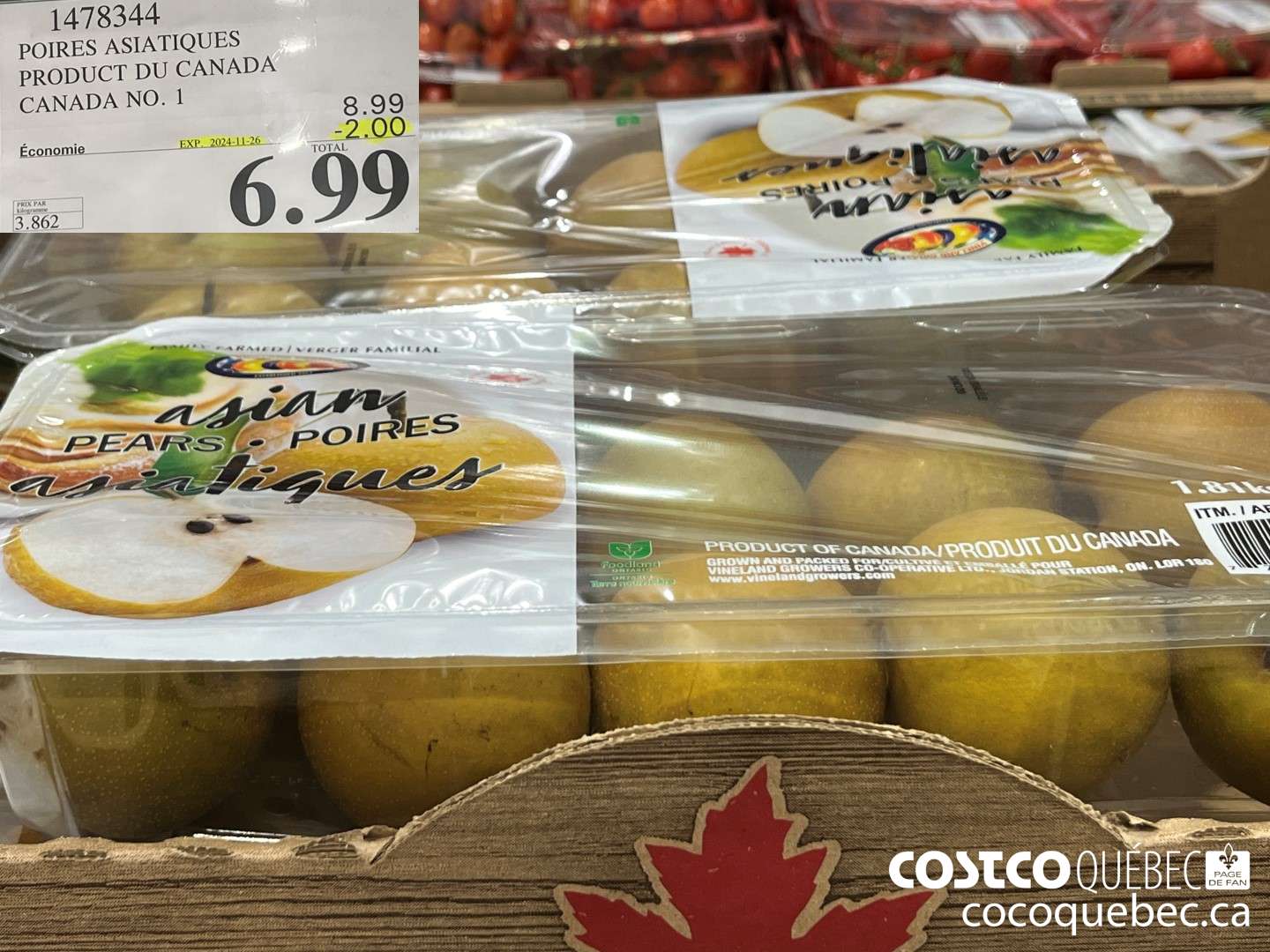 1478344 POIRES ASIATIQUES PRODUCT DU CANADA CANADA NO. 1  ($2.00 INSTANT SAVINGS EXPIRES ON 2024-11-26) $6.99