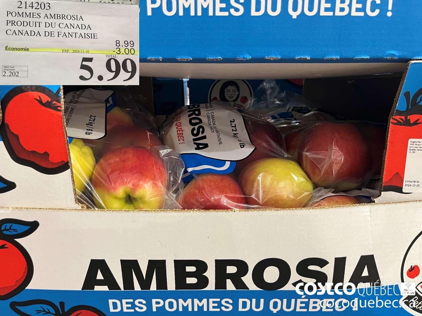 214203 POMMES AMBROSIA PRODUIT DU CANADA CANADA DE FANTAISIE ($3.00 INSTANT SAVINGS EXPIRES ON 2024-11-10) $5.99